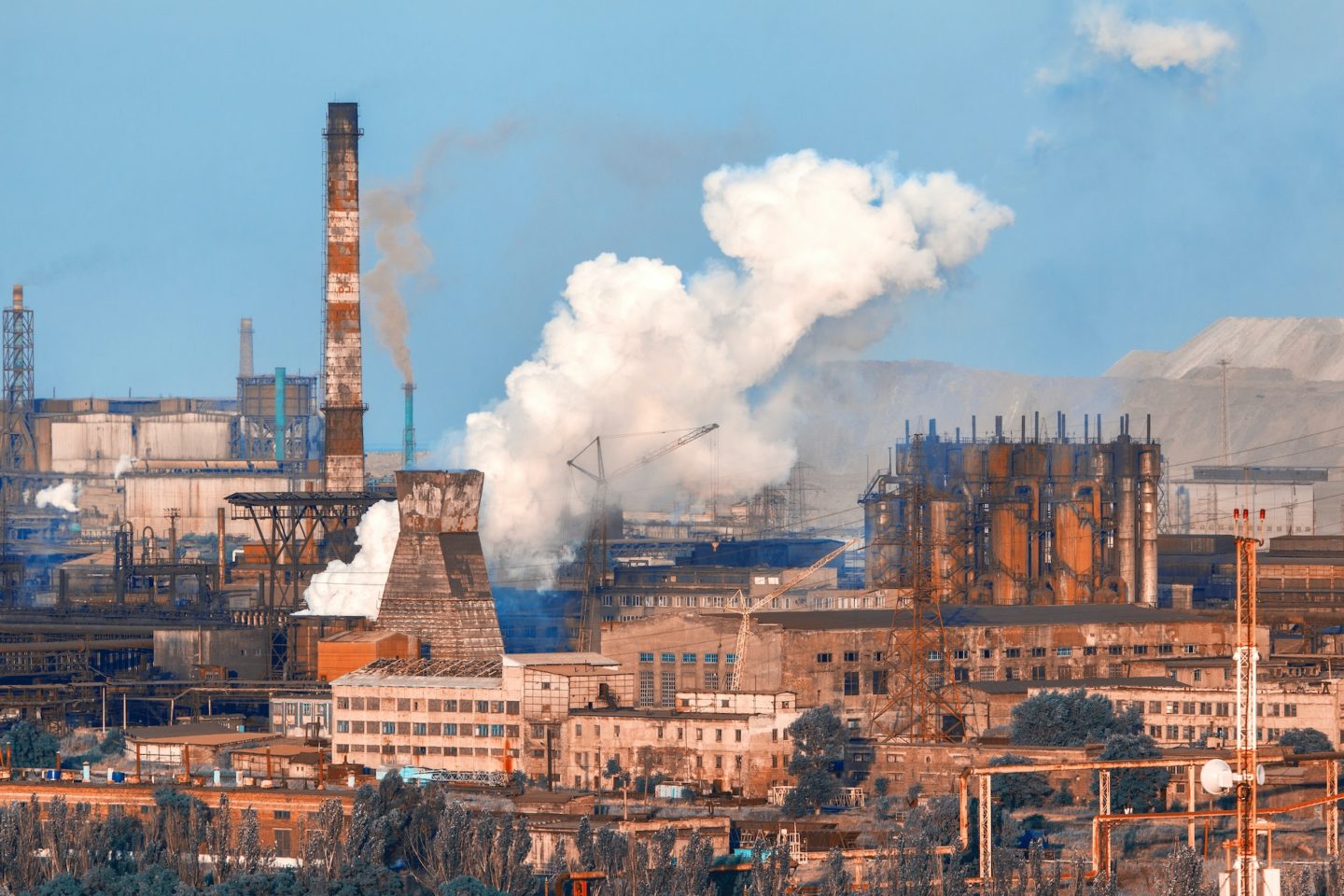 Industrial landscape. Steel factory. Heavy industry in Europe